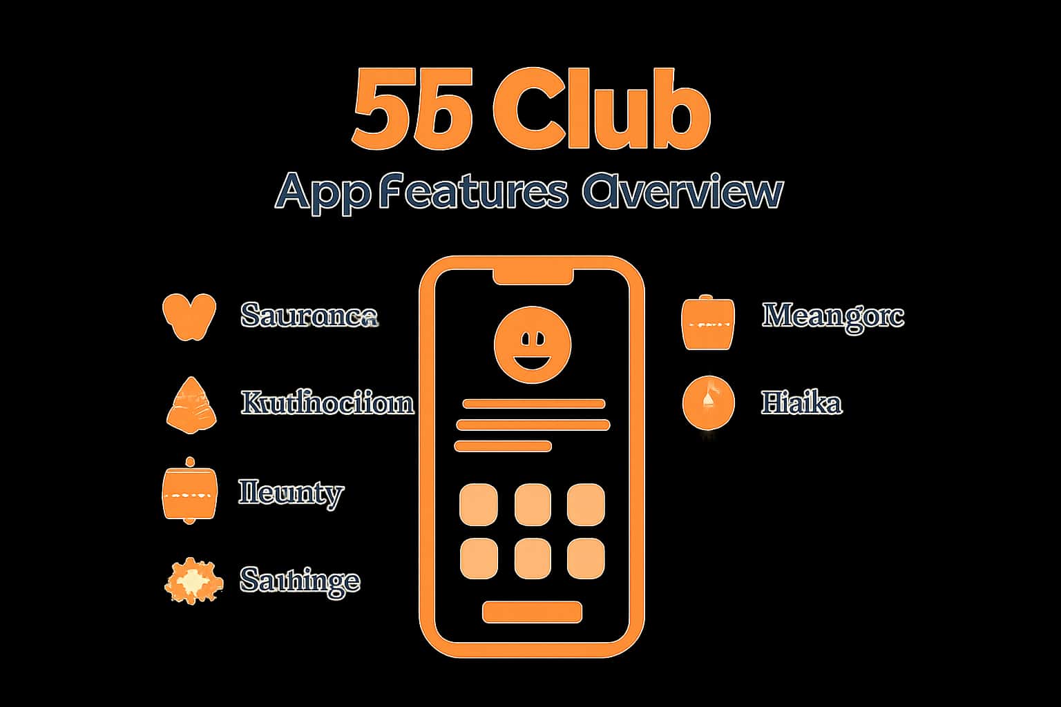 A neutral informational scene illustrating the features of the 55 Club app.