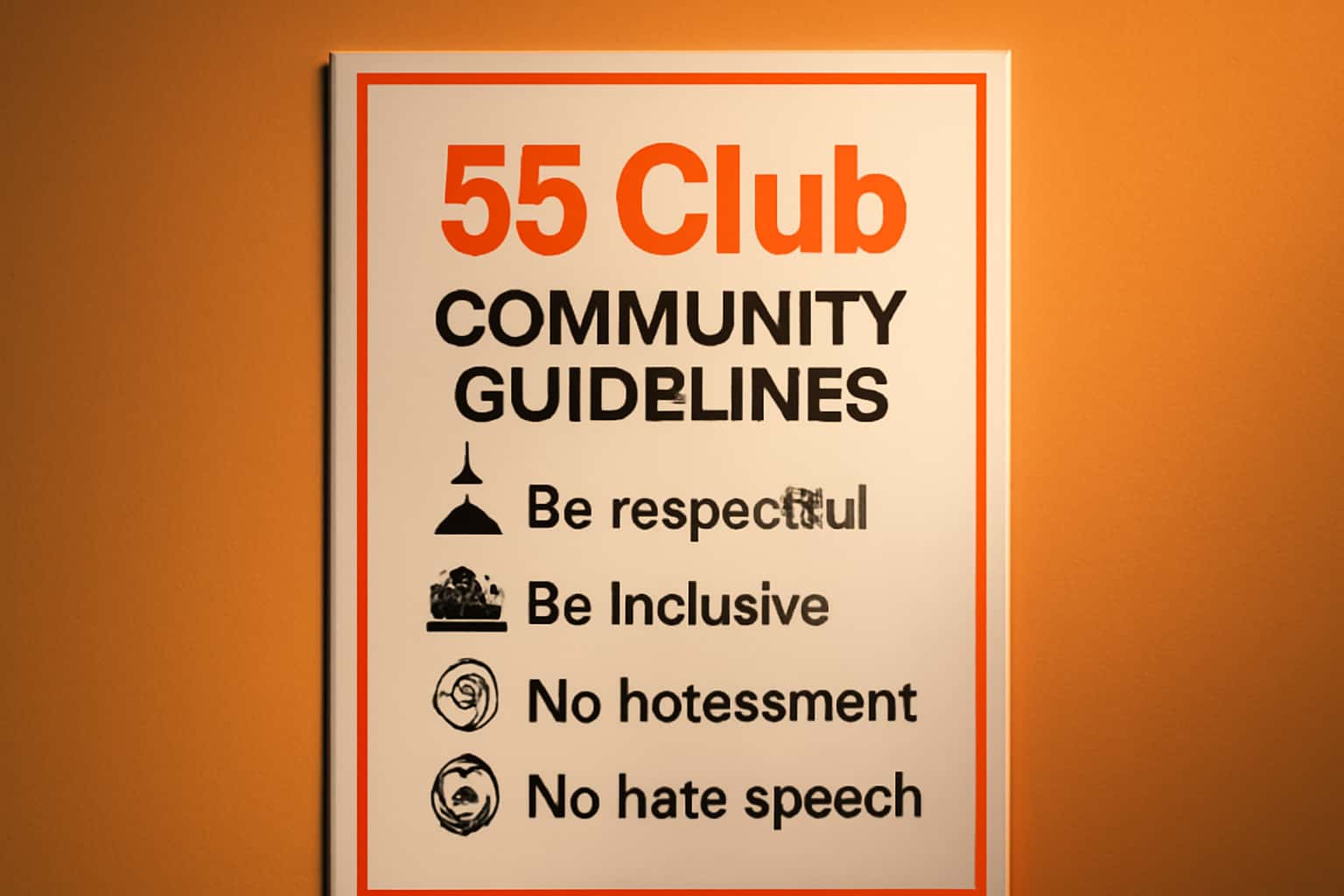 A visual representation of the 55 Club Community Guidelines, highlighting community engagement and user safety.