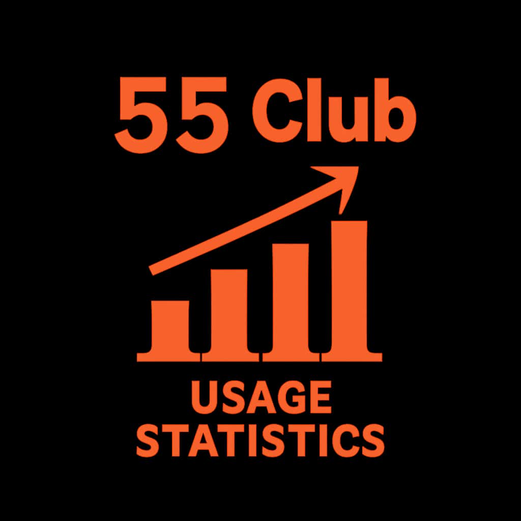 An icon depicting usage statistics for the 55 Club platform.