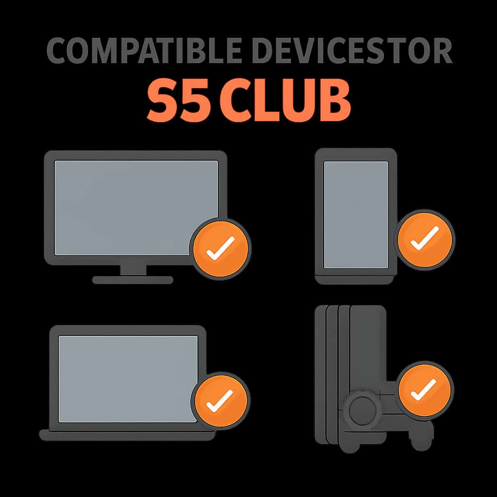 An educational diagram depicting device compatibility for the 55 Club.