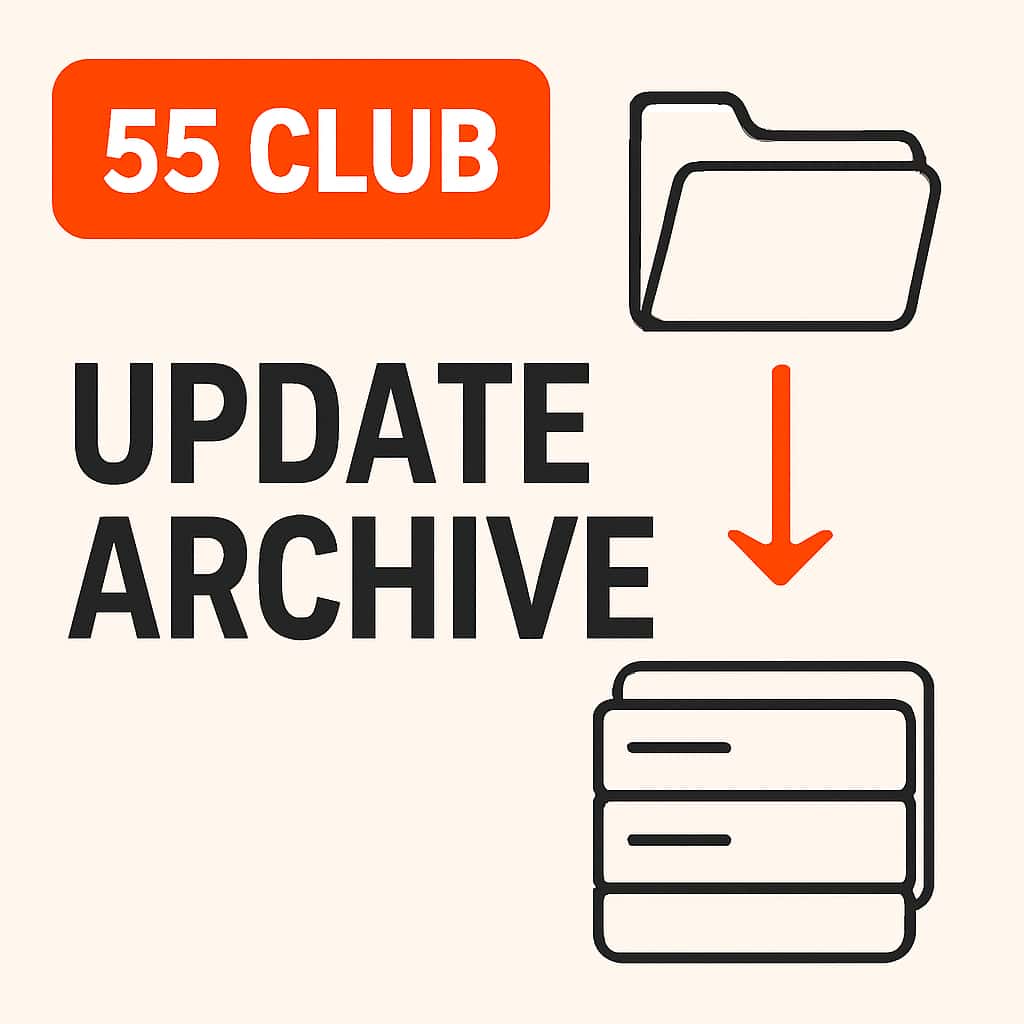 Diagram outlining the features available in the 55 Club Update Archive.